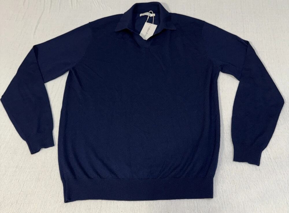 Collars & Co. Australian Marino Wool Sweater Pullover Navy Men’s Large NWT